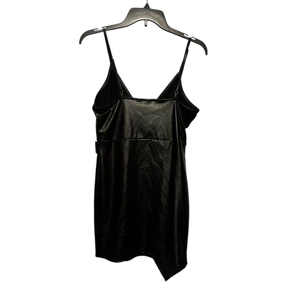 Zaful Black Faux Leather Asymmetrical Mini Dress w/Adjustable Straps Size 8 - Picture 4 of 11